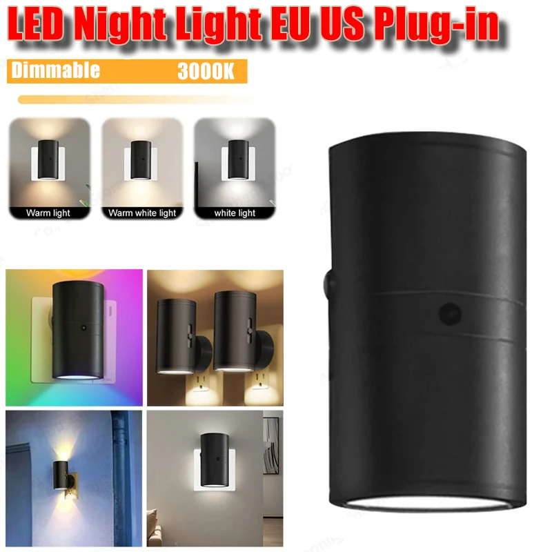 

LED Night Light EU US Plug-in Light-Sensor Control RGB/3 Color Wall Lamps Dimmable Bedroom Stairs Bedside Lamp Room Decorations