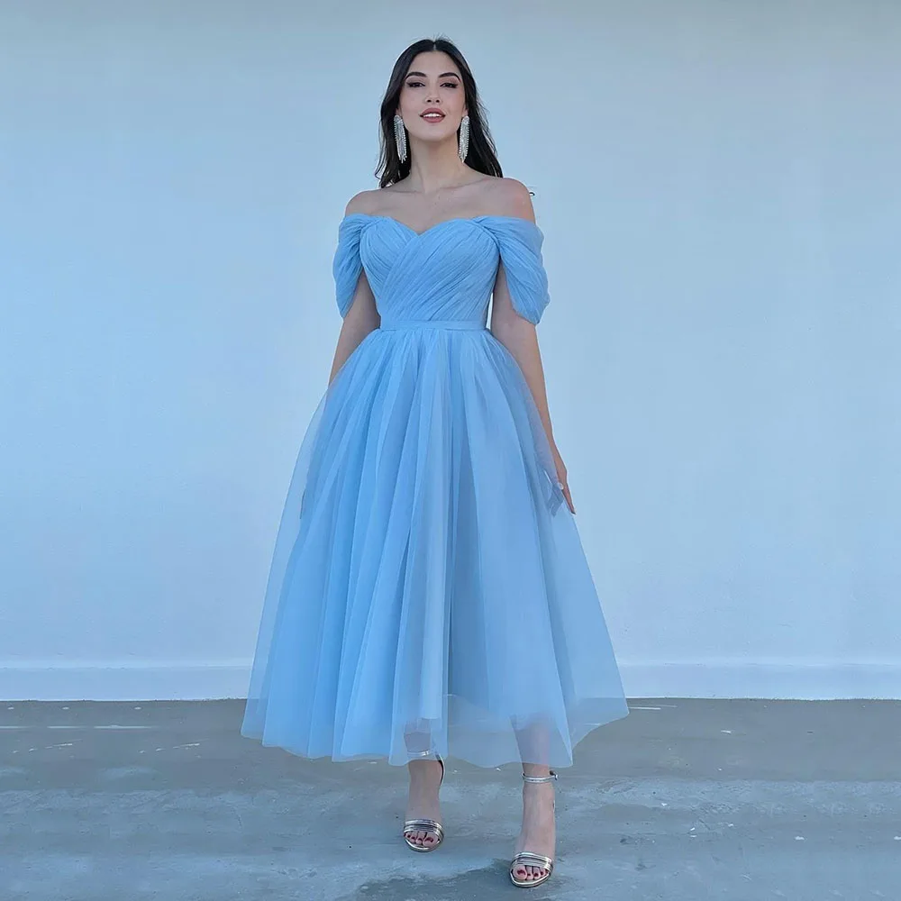 

Msikoods Simple Blue Tulle A Line Long Prom Dresses 2023 Sweetheart Off The Shouder Formal Dress Party Evning Gowns