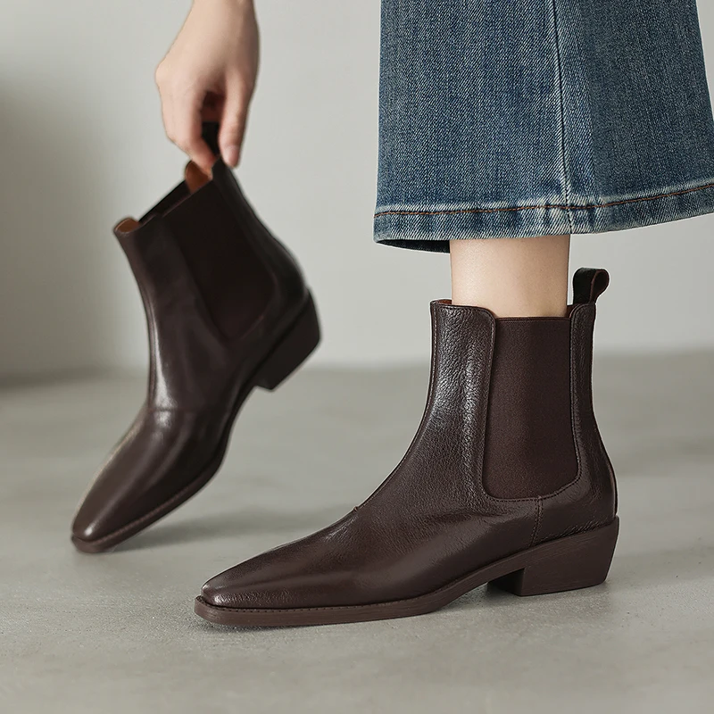 2026new autumn winter women ankle boots natural leather plus size 22-26cm sheepskin round toe low heel chelsea boots short boots