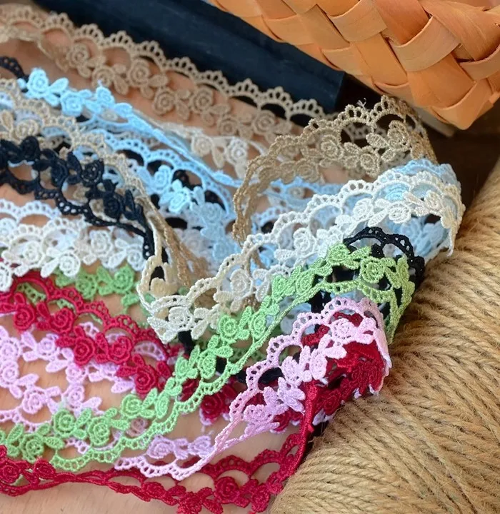 7Yard/Los 2,5 cm breit wasser lösliche hohle Stickerei Spitzen besatz Hochzeits kleid Kleidung Halskette Gurtband DIY dekorativ – Detail 3