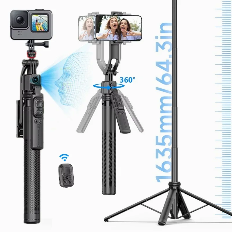 AI Follow Gimbal Stabilizer for Mobile Phone GoPro Camera 360 Rotation Face Tracking Shoot Selfie Stick, Optional Fill Lights