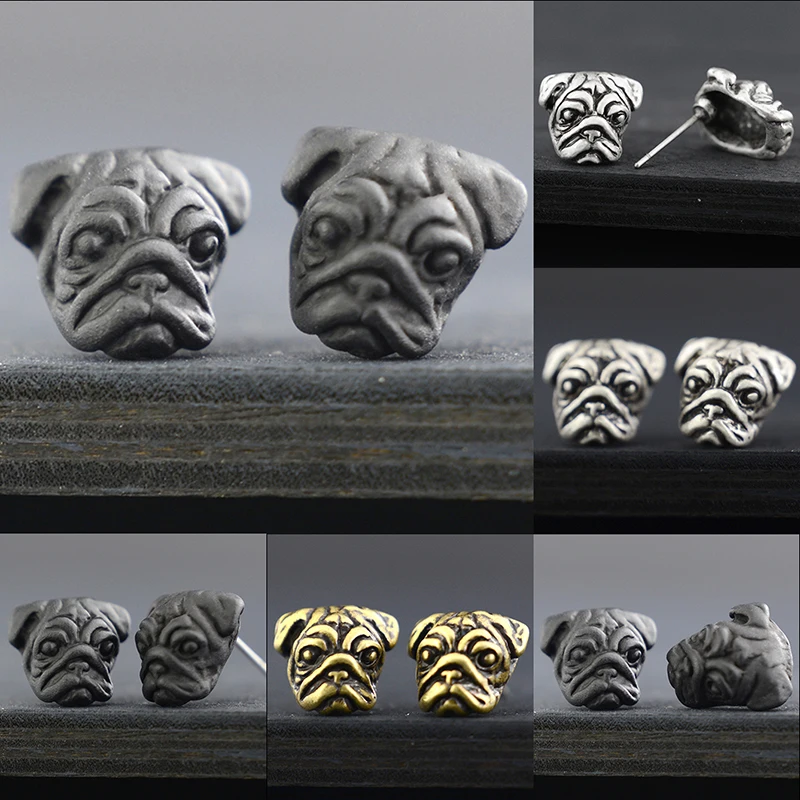 Vintage Cute Black Tiny French Bulldog & Pug & Poodle & Welsh Corgi & Dachshund Stud Earrings Cool Animal Dog Earrings for Women