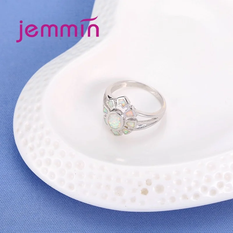 925 فضة خواتم الاسترليني النار أوبال خاتم الزفاف المشاركة وعد بيان خاتم الذكرى حجم 6-9 #3
