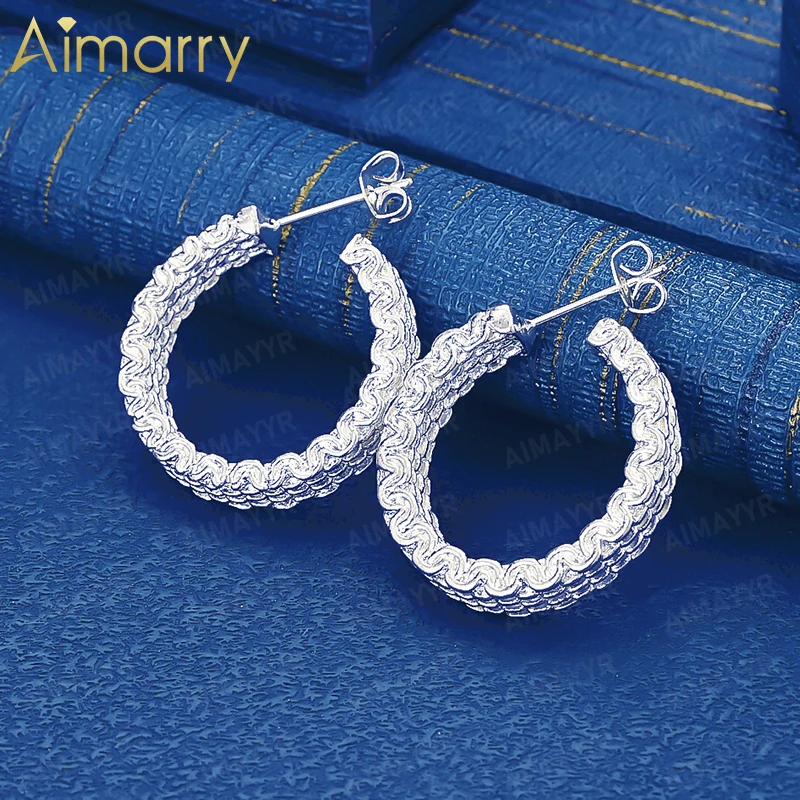 925 Sterling Silver Woven Twisted Pattern Large C Earrings for Women's Parties Banquets Weddings High-quality Fashion Jewelry
