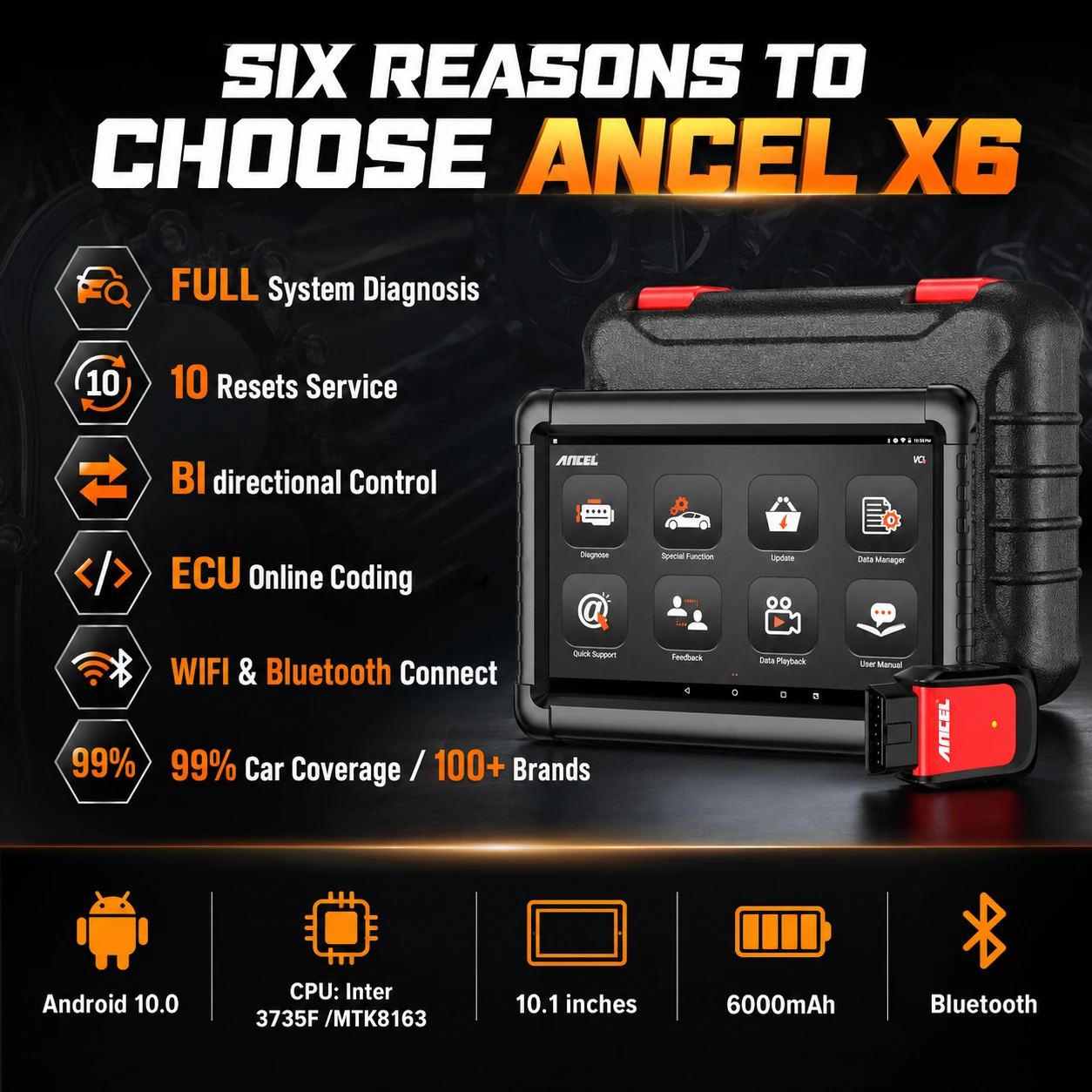 ANCEL X6 Bluetooth OBD2 Auto-Scanner ABS SRS Öl EPB BMS SAS TPMS D.PF Reset Alle Systeme Diagnose OBD 2 Auto-Reparaturwerkzeuge – Detail 2