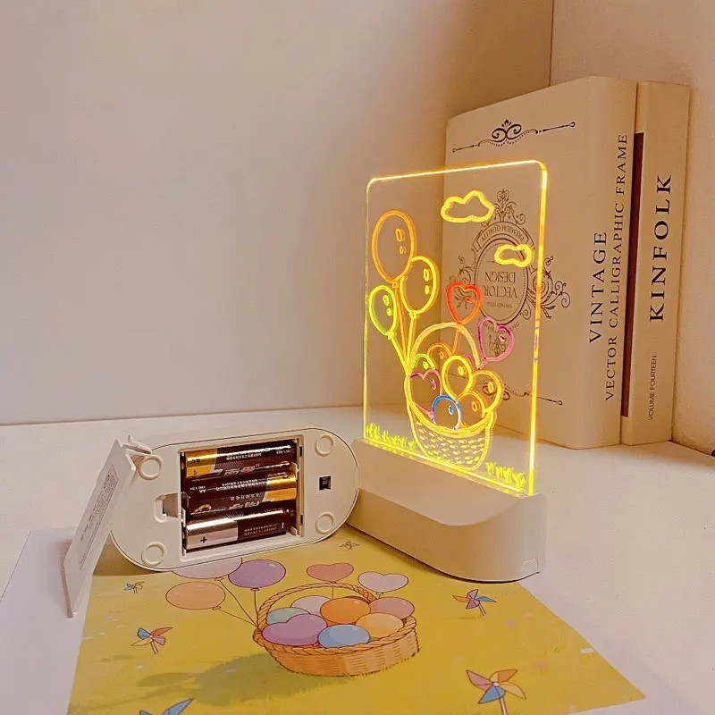 لوح مسح جاف من الأكريليك مع مذكرة ملاحظة مكتبية شفافة خفيفة وقابلة لإعادة الكتابة على شكل ليلي لوحة رسائل مضاءة للعمل في الدراسة المنزلية