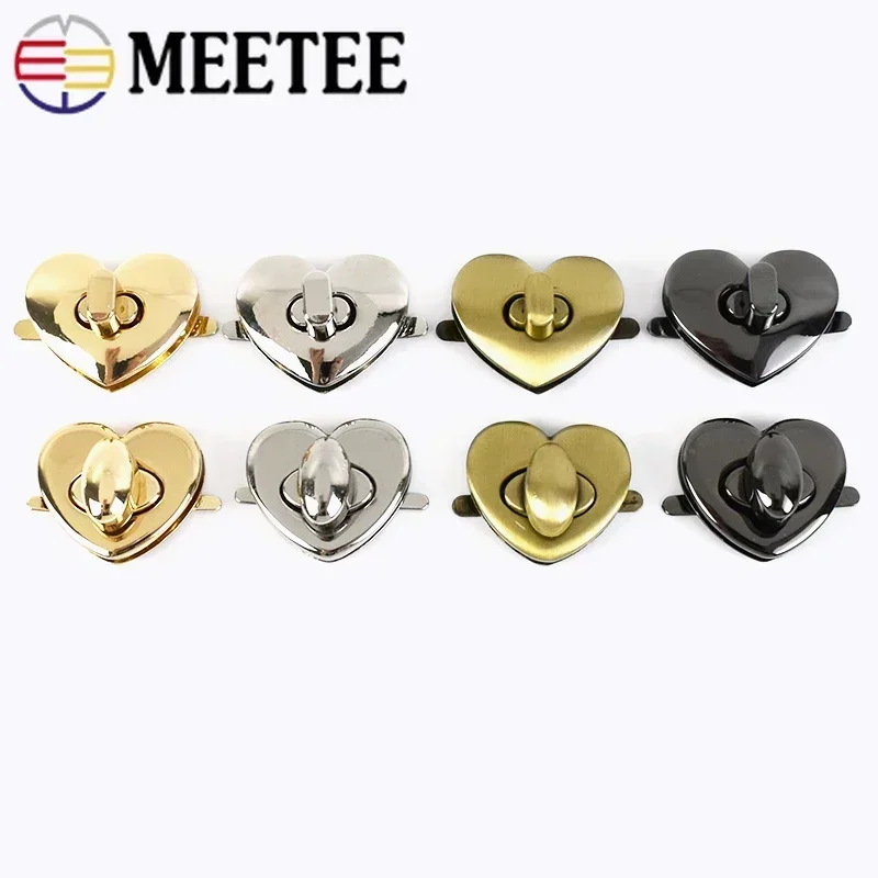 2/5/10Pcs Meetee 30X26/32X26mm Alloy Heart Twist Lock Clasp Bag Metal Turn Buckle Locks DIY Handbag Heart-shaped Closure Buckles