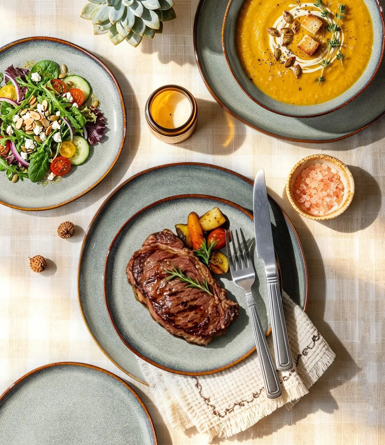 Stoneware Dinnerware Sets for 8,24 Piece Rustic Plates and Bowls Set | Earthenware Handmade Reactive Glaze Plate Sets, Chip Resi view 4