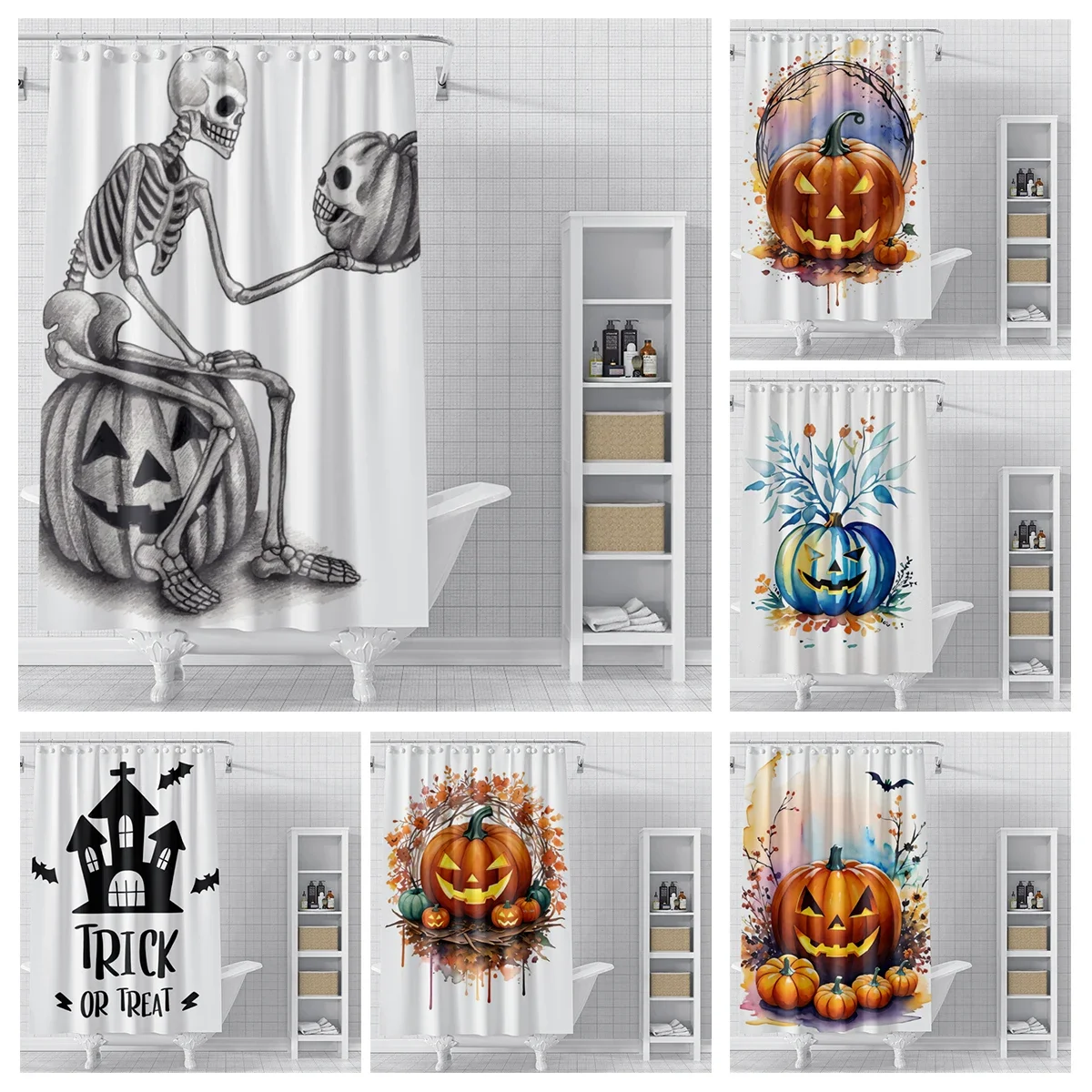 Home shower curtains for bathroom waterproof fabric Modern Nordic style Living Room curtain Halloween Autumn Pumpkin decoration