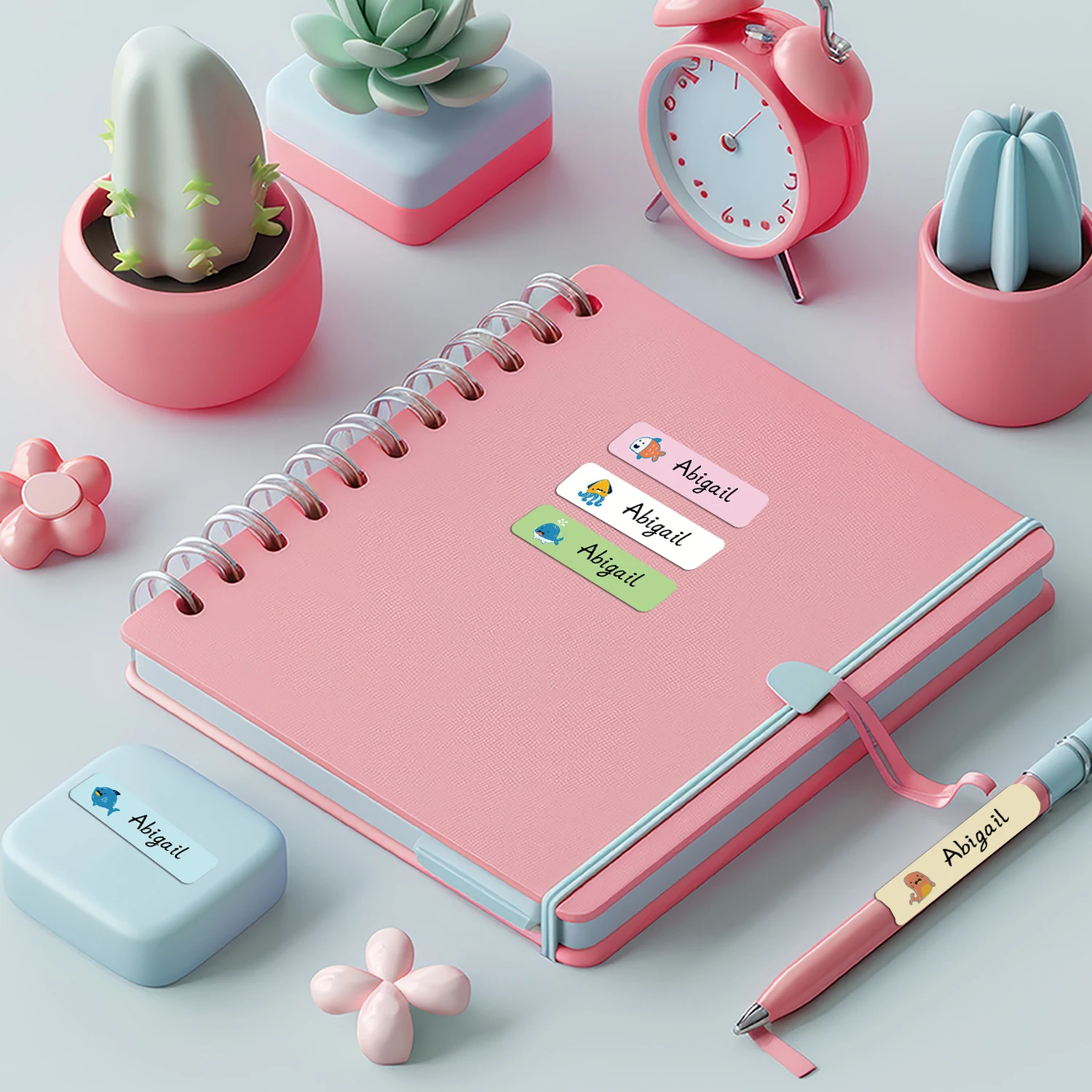 ملصقات علامات الكائنات البحرية المخصصة ملصقات أسماء مقاومة للماء لسلسلة الحيوانات وزجاجات الموت وحقائب الظهر واللوازم المدرسية