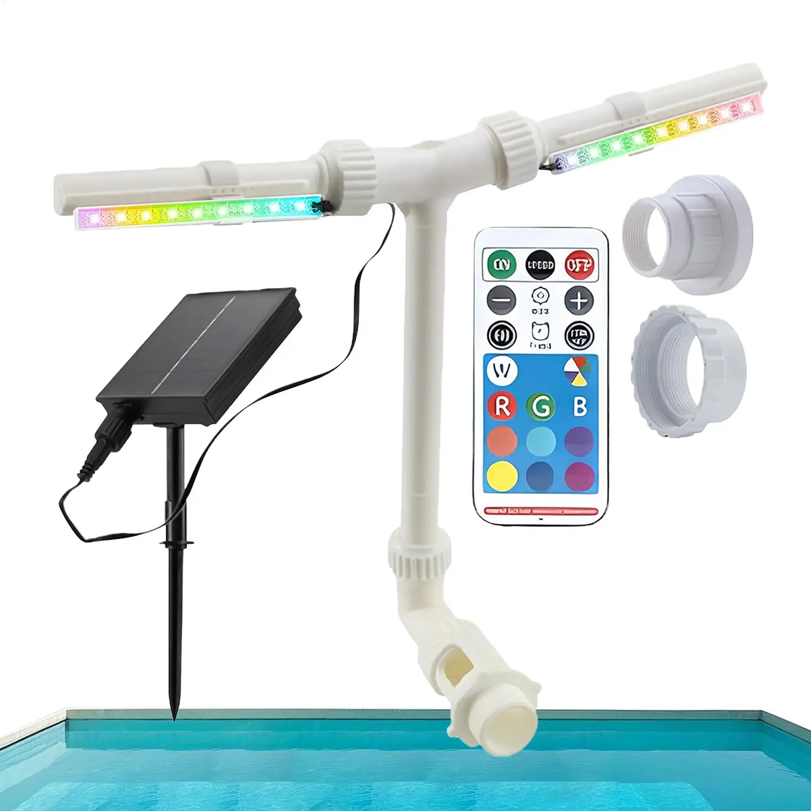 

Pool Water Fountain Remote Waterfall Sprinkler With Remote And Adjustable 7-color LED Light Double Spray Swimming Pool Fountain