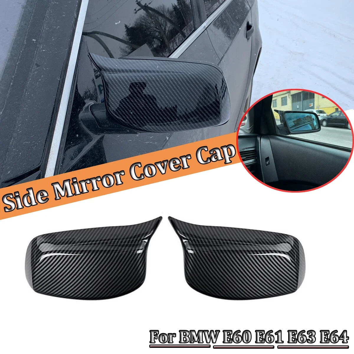 

51167078360 For BMW E60 E61 E63 E64 5 Series 2004-2008 Carbon Fiber Look Car Rear View Door Wing Mirror Side Mirror Cover Caps