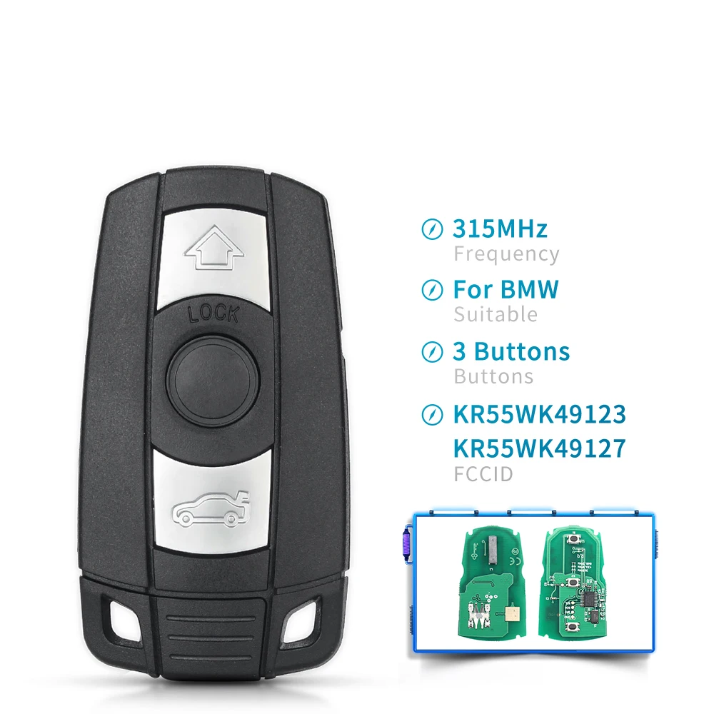 KEYYOU Autoschlüssel-Fernbedienung 315MHz 433Mhz 868MHz Chip für BMW CAS3 1/3/5/7 Serie X5 X6 E60 E61 E70 E71 E87 E90 Z4 KR55WK491
