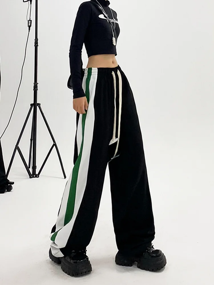 Women Pants High Street Hiphop Versatile American Loose Side Stripe Loose Drape Wide Leg Sweat Pants For Women