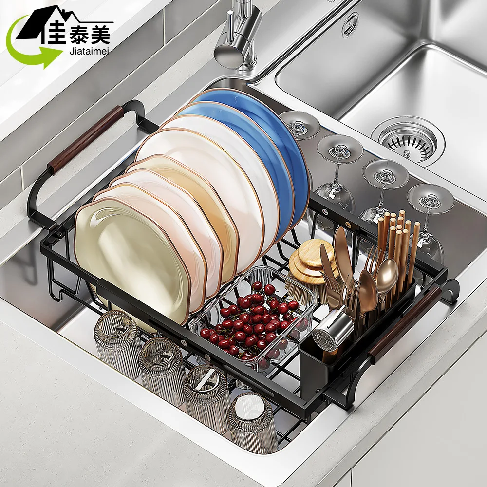 

Kitchen sink sink drain rack countertop retractable bowl dish utensil drain basket household bowl chopstick dish storage rack
