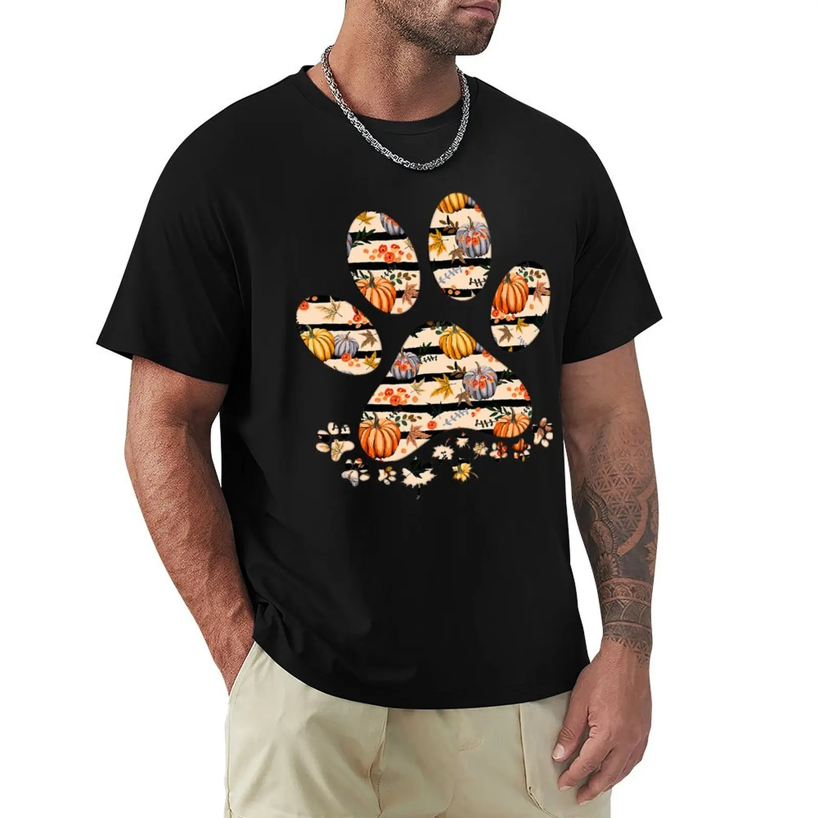 

8zRd Cute Dog Paw Pumpkin Fall Autumn Thanksgiving Dog Mom T-Shirt boys animal print blacks mens graphic t-shirts hip hop