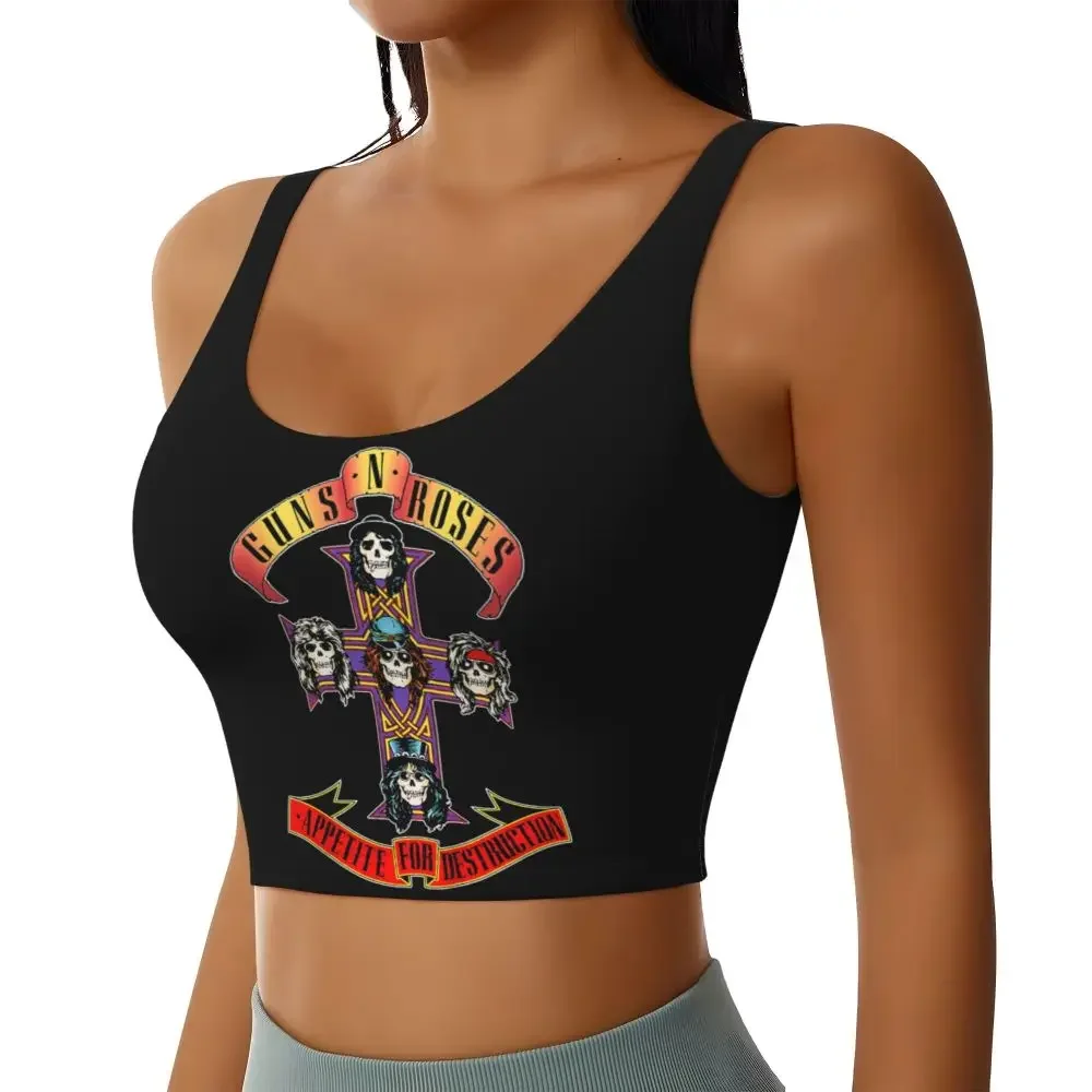 

Custom Guns N Rose Skull Heads Band High Impact Sports Bras for Women Seamless Workout Running Crop Tank Tops
