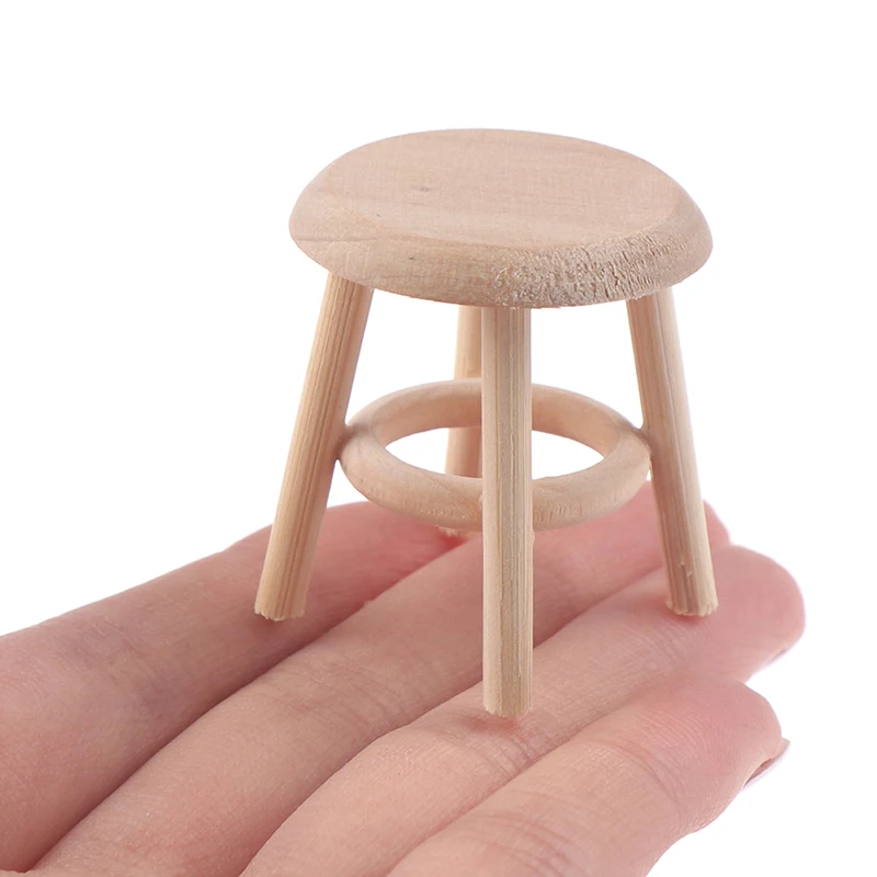 1/12 Dollhouse Miniature Furniture Round Stool Chair for Kids Pretend Play Toy