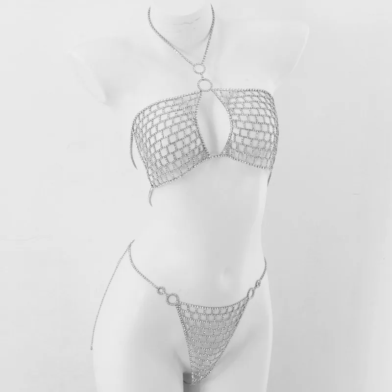 Sexy Lingerie Rhinestone Bra Accessories, European and American Nightclub Parties, Sexy Bikini Super Flash Body Chain Lingerie