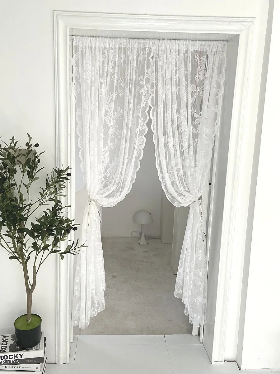 1pc Lace Flower Design Door Curtain, Curtains with Rod Pocket, Suitable for Home Decoration