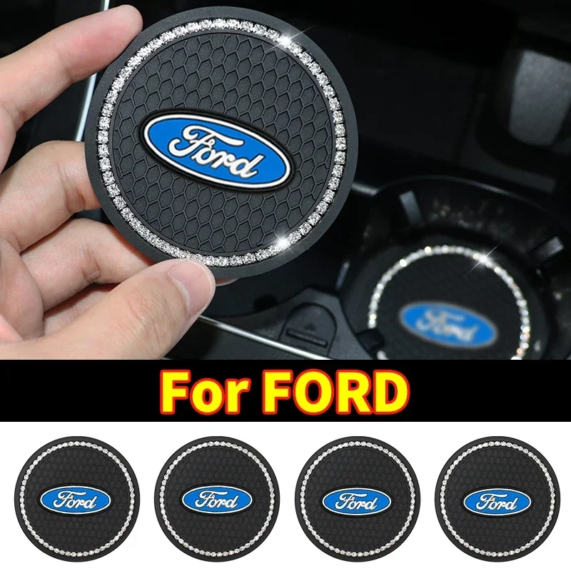 2pcs Non-slip Car Water Cup Pad Diamond Rhinestone Rubber Mat For Ford Mustang Raptor Fiesta Focus 1 2 3 4 Mondeo Kuga Fusion mk