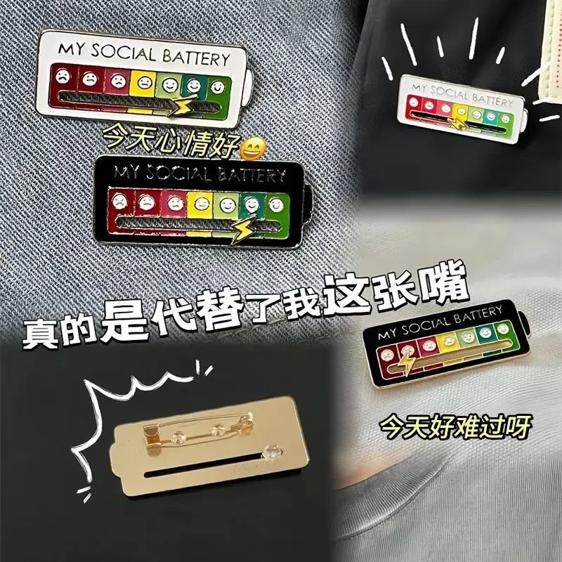 Mood Energy Battery Conversion Brooch Personalized Social Power Badge Student Male  Female Expression Pin Lightning Sliding Pins