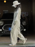 HanOrange 2026 Spring Outdoor Silhouette Cargo Jumpsuit Women Loose Cargo Pants Female Bright Blue/Grayish Green - Image 4