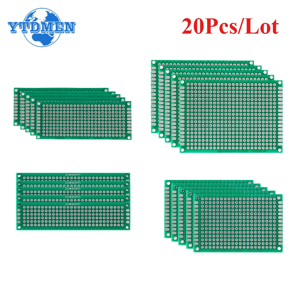 

20PCS PCB Double Sided Universal Printed Circuit Board PCB Prototype Board Kit 2x8 3x7 4x6 5x7cm for DIY Soldering Project