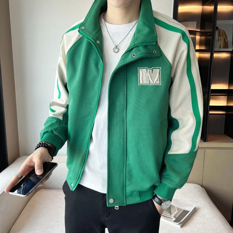 

Новинка 2024 года, мужская универсальная куртка с цветными блоками, осень-зима, модная уличная одежда, саржевая куртка премиум-класса с воротником-стойкой
