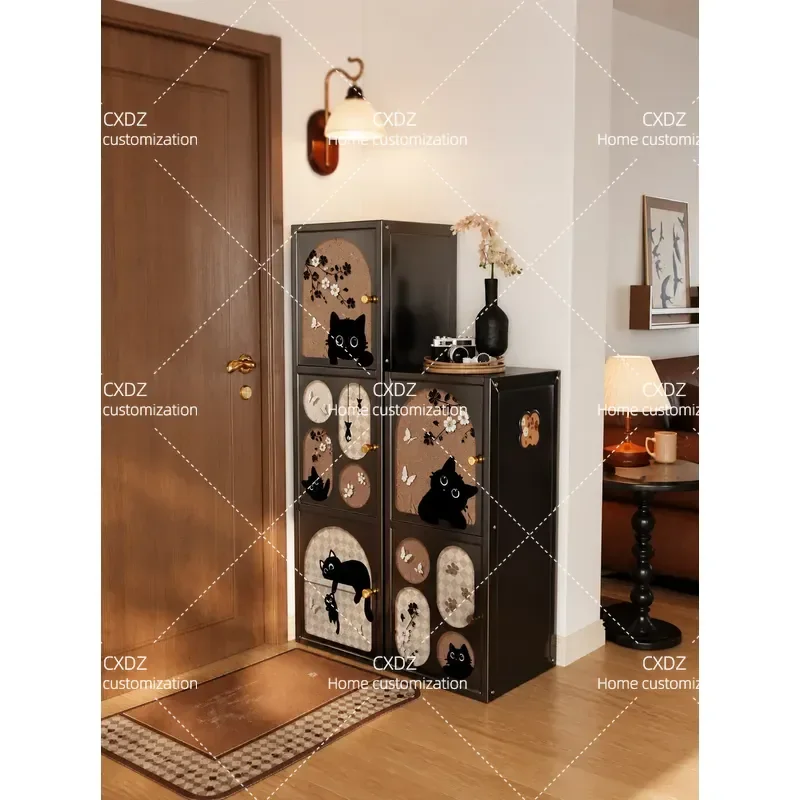 Shoe Cabinet Household Small Narrow Door Mouth Antique High Vertical Integrated Wall Entrance Storage Cabinet 2025 New