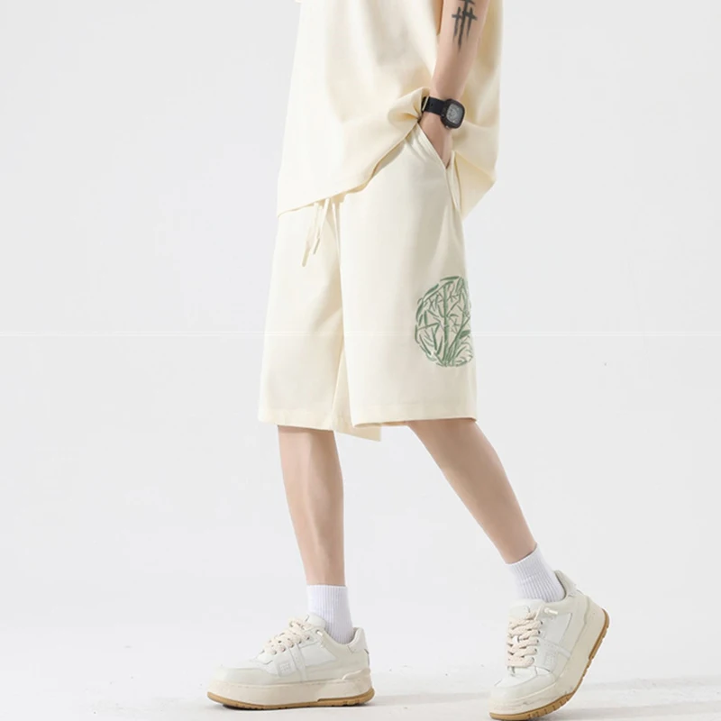 

Летние мужские вафельные шорты с бамбуковым принтом, новинка 2025 года, прямые мешковатые бермуды на шнурке, повседневные дышащие винтажные короткие шорты Y2K