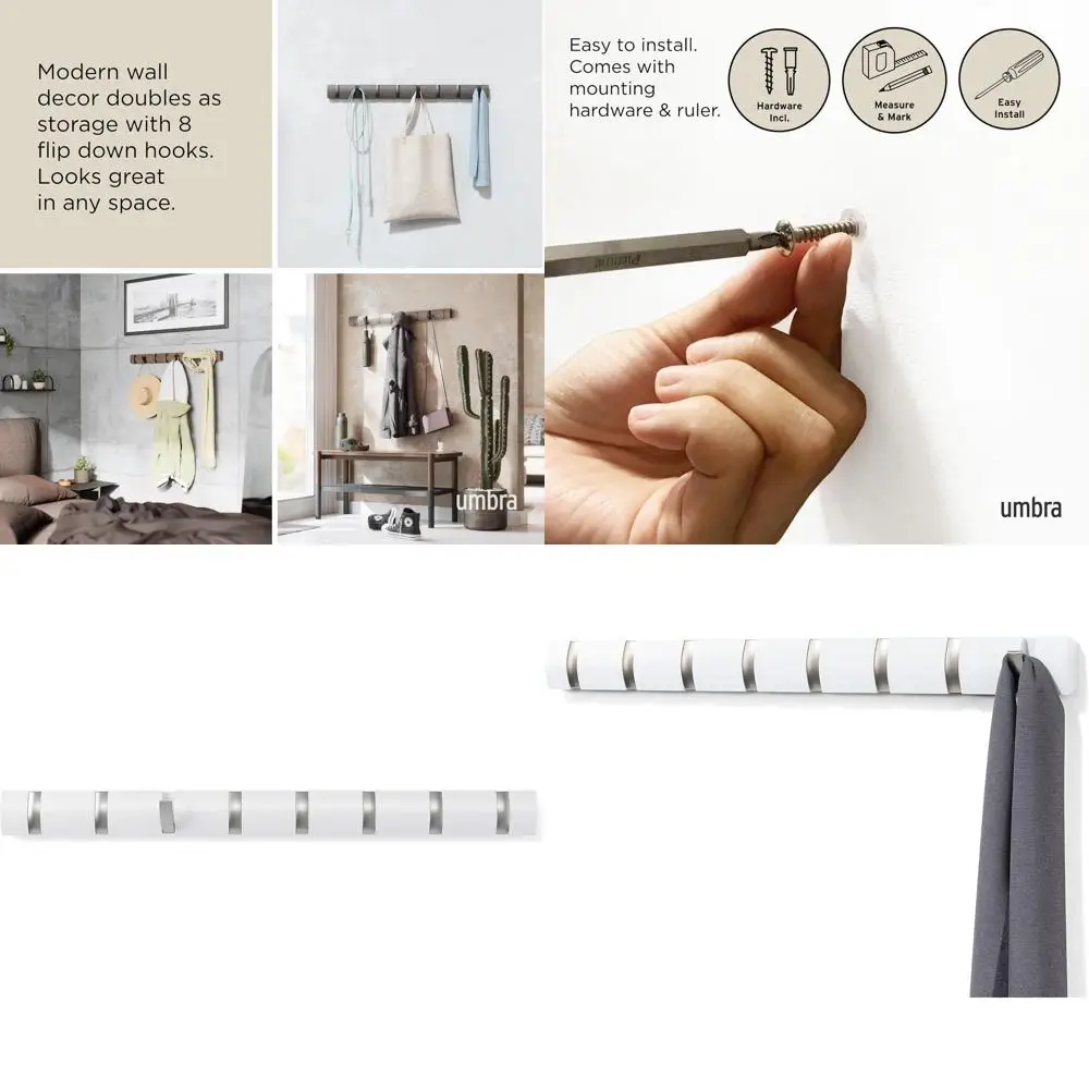 

Современная настенная вешалка для одежды с 8 крючками — компактное решение для хранения шляп, курток, сумок в прихожей, кладовой, гардеробной, ванной комнате.