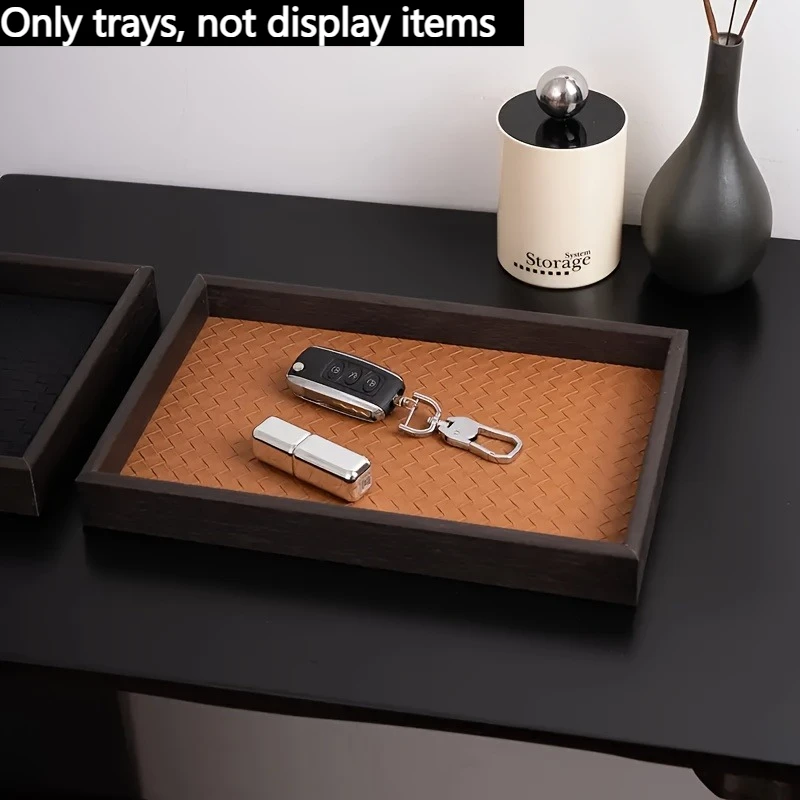 1 Stück Aufbewahrungstablett aus Kunstleder mit gewebter Textur, Uhrenschmuck-Organizer, dekoratives Präsentationstablett für zu Hause, Kosmetikhalter, Aufbewahrungstablett