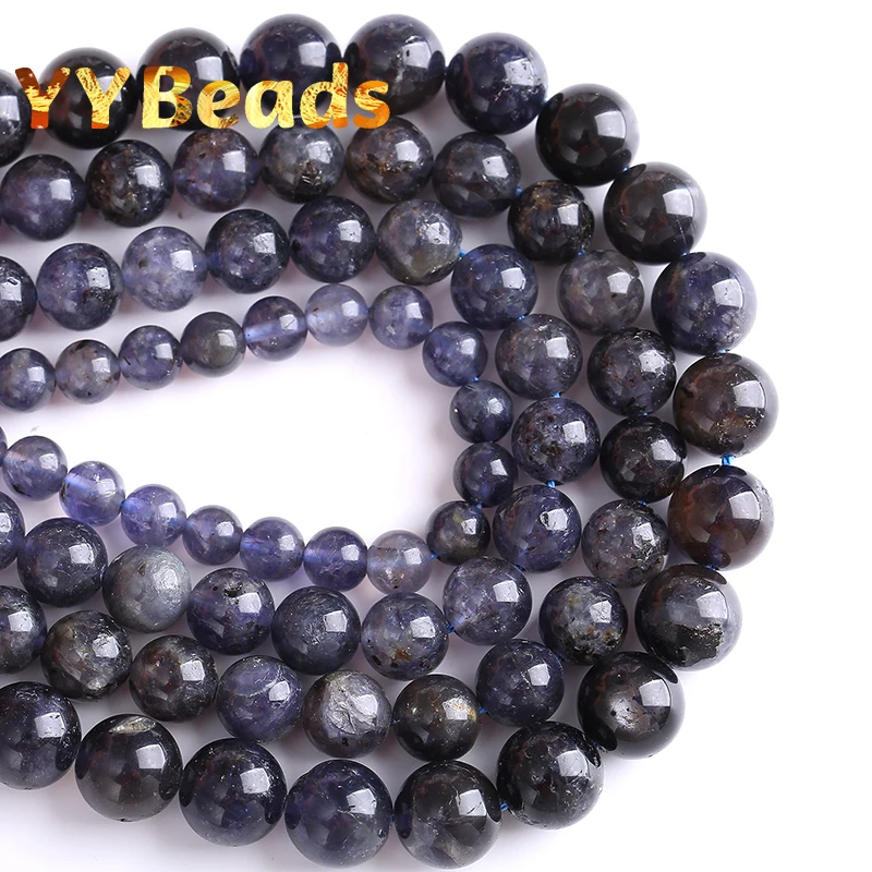 Genuine Natural Purple Cordierite Lolite Stone Beads Round Loose Energy Beads For Jewelry Making DIY Bracelets 6 8 10mm 15