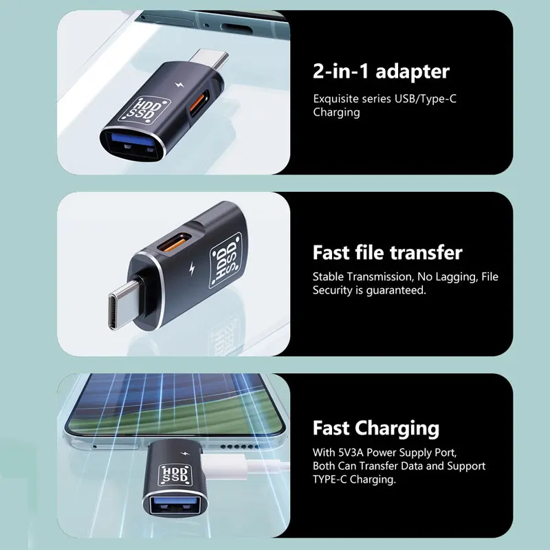 2 in1 محول نوع C OTG محول USB-C ذكر إلى USB 2.0 شاحن أنثي لماك بوك Xiaomi هواوي سامسونج OTG موصل