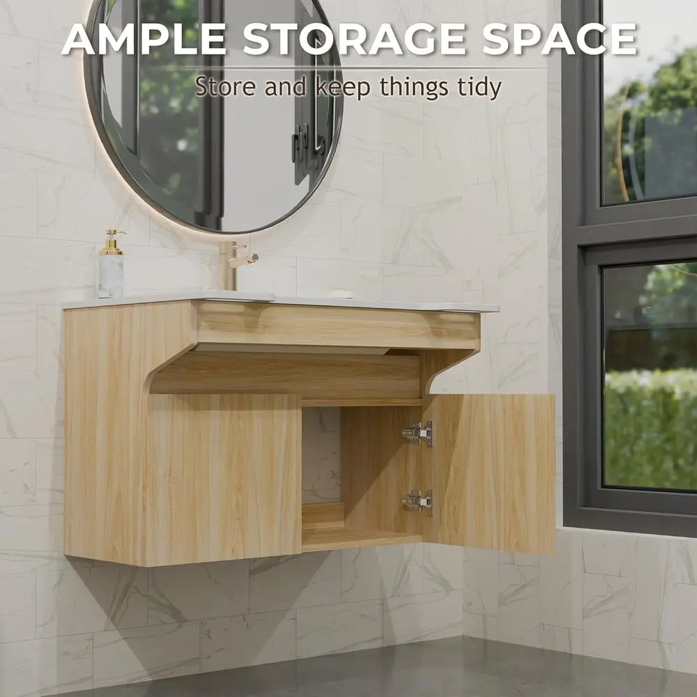 الغرور العائم الحديث المتوافق مع ADA مع خزانة خشبية وحجر الراتنج وقضيب إمساك لكبار السن وكبار السن والمعاقين - Wheelchai