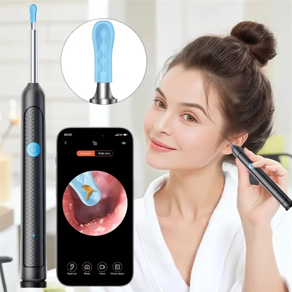 Smart Visual Ear Pick Set Interchangeable Head HD Endoscope Mother Baby Grade Silicone Protective Ear Pick with Childproof Lock