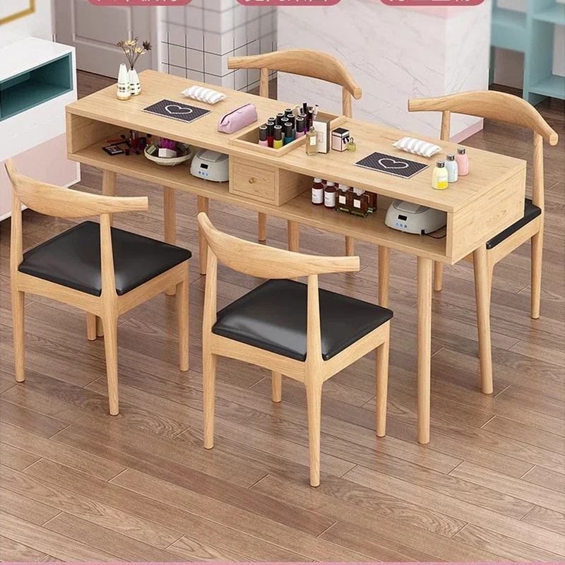 Solid Wood Simple Style Nail Tables Multifunction Storage Modern Reception Desks Nail Tables Manicure Furniture Mesa Uñas FYMT