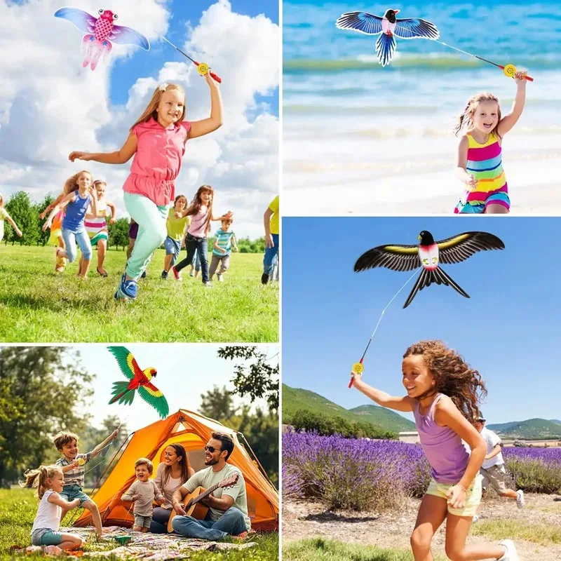 1Set Cartoon-Schmetterlings- und Adeldrachen für Kinder – 164 Fuß/50 m Schnur mit Griff – Sommer-Outdoor-Flugdrachen-Spielzeug für Kinder