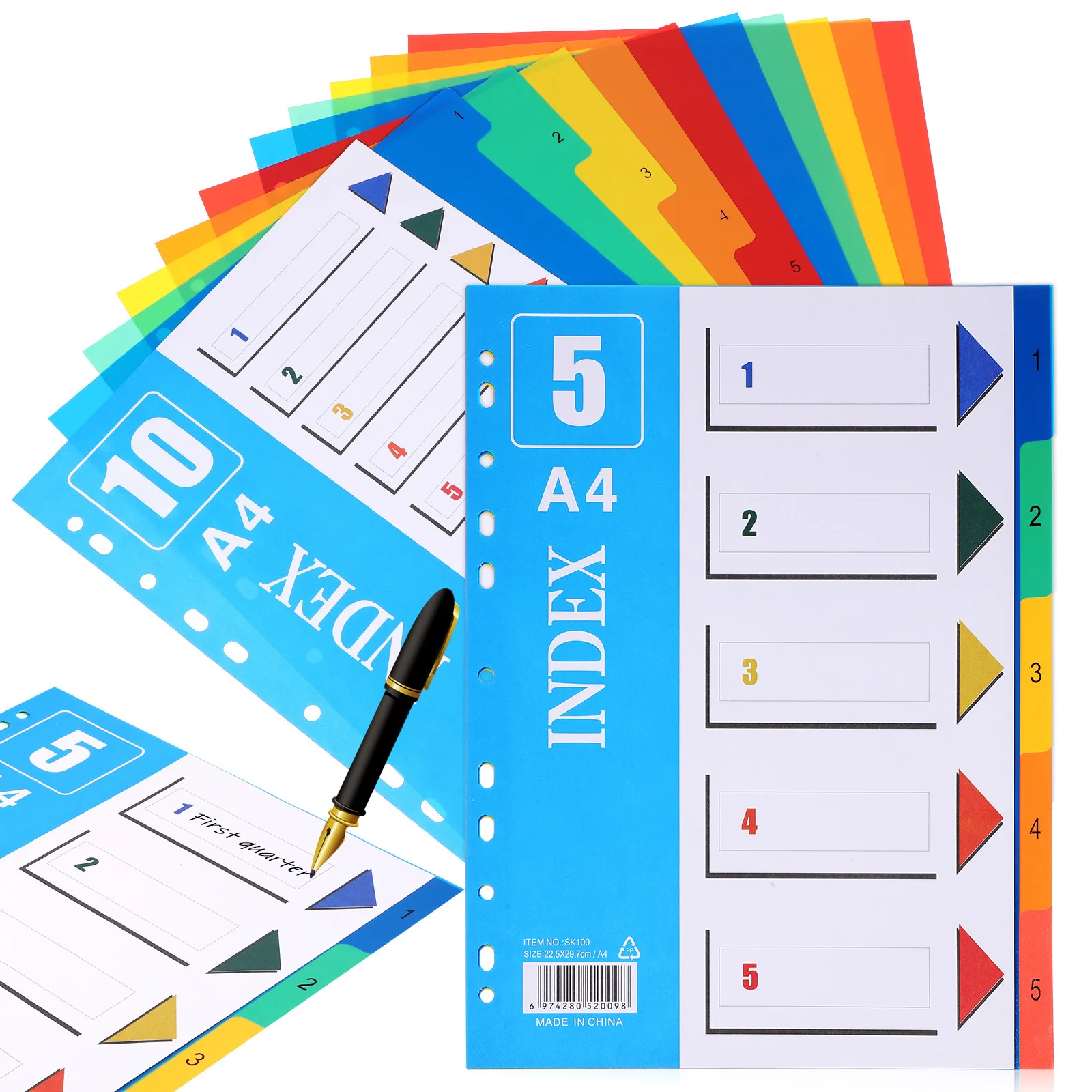 2 pcs A4 File Dividers Plastic Binder Tabs Classification Tabs For Office School Notebook Index Dividers Folder Divider Water