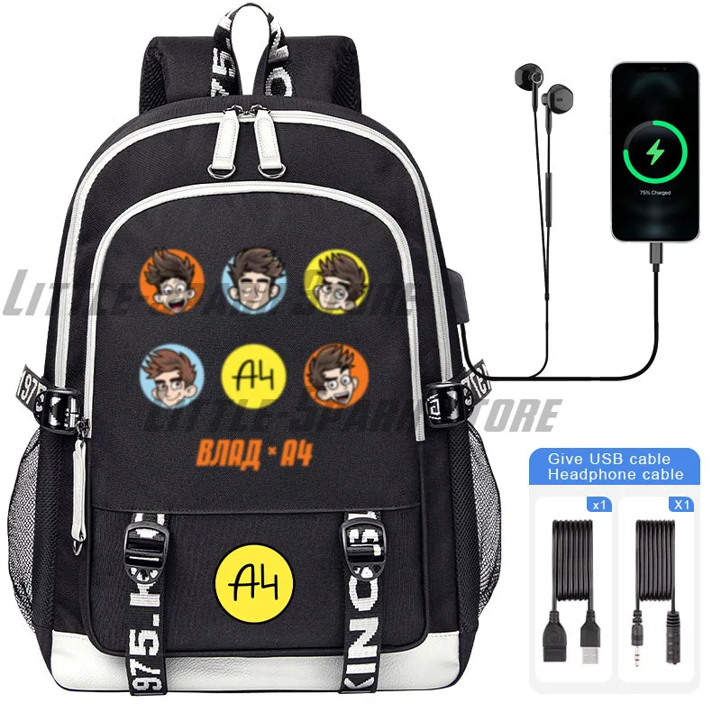 а4 мерч Children Backpack high quality Влад Бумага А4 для детей Boy School Bags Teenager USB Charging Laptop Book Bag Mochila