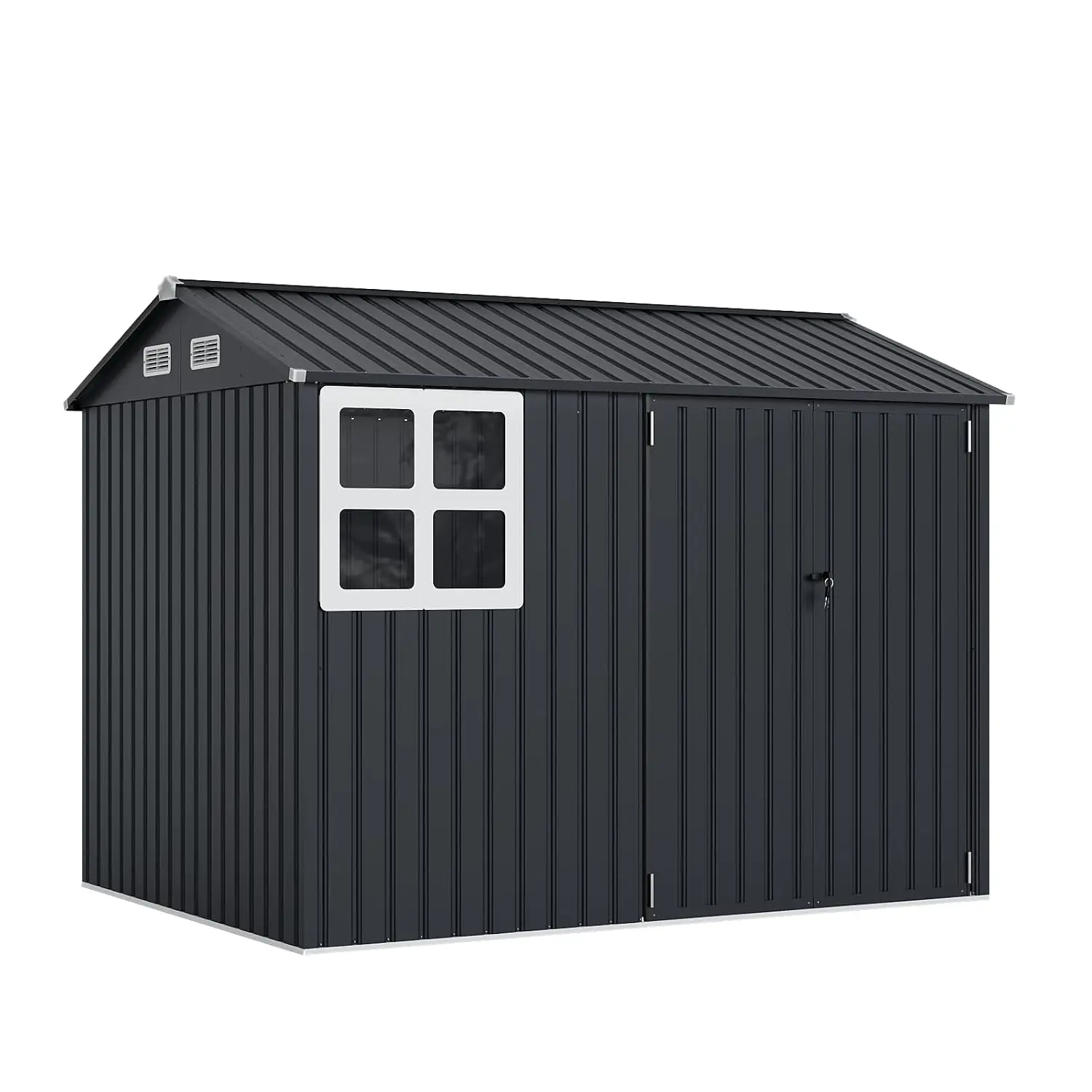 6x8 ft Metal Storage Shed with Lockable Door, Galvanized Steel Outdoor Shed with Sloped Roof for Backyard Patio, Customized