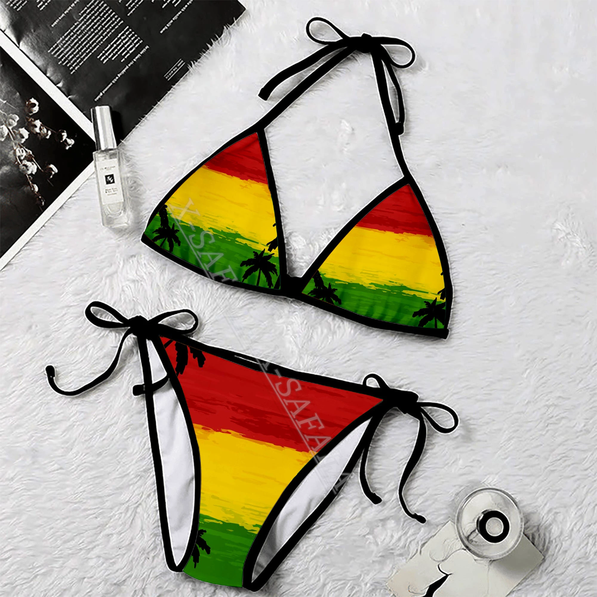 Reggae Jamaica Art 3D Print Women Micro Triangle Tie Side Bikini Summer Beachwear Mankini Cute Sexy Beach Bathing Suit-2