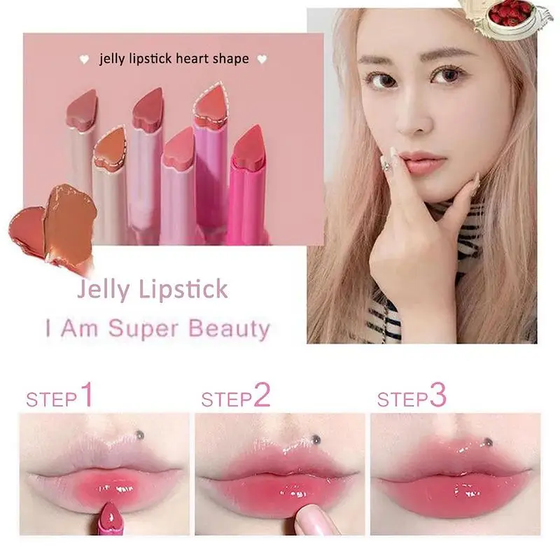 1 stücke Flortte Liebe Form Lippenstift Blume Gelee Wasser Lip gloss klares Licht feuchtigkeit spendende Lippen tönungen Antihaft-Tasse Korea Kosmetik