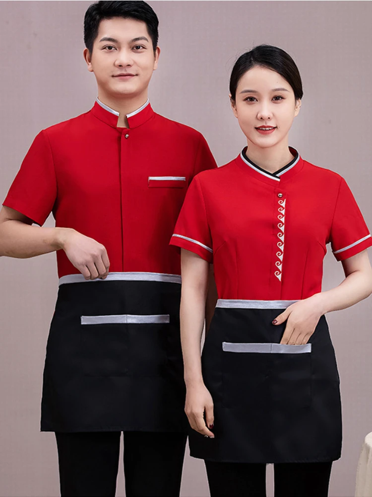 Hotel Waiter Short-sleeved Catering Teahouse Working Clothing Chinese Restaurant Waitress Uniform Summer Tea House Uniforms