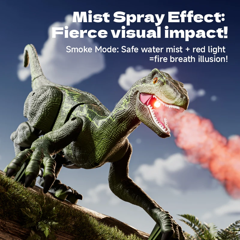 Simulation RC Dinosaurier Mit Spray 2,4G Fernbedienung Gehen Dinosaurier Roboter Spielzeug Spray Dinosaurier Velociraptor Geschenke Spielzeug Für Kinder