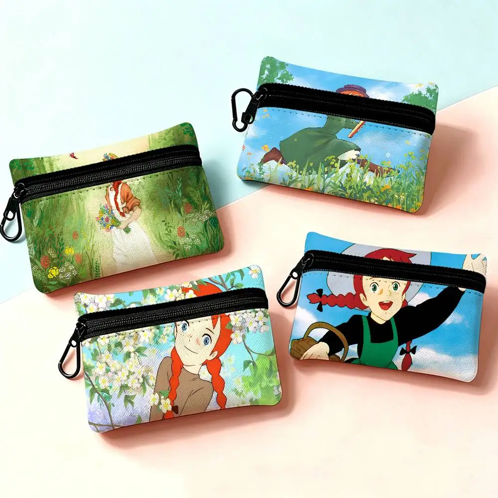 Anne of Green Gables Portable Oxford Fabric Mini Wallet Carabiner Design Small Coin Bag For Cards Keys Earphones