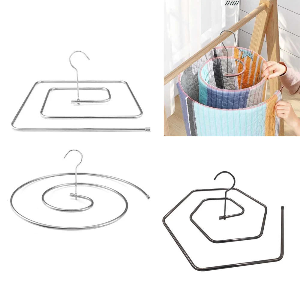 1pc Stainless Steel Drying Rack Multifunctional Spiral Cloth Hanger Home Bed Sheet Blanket Hook Quilt Drying Bed Linen Device