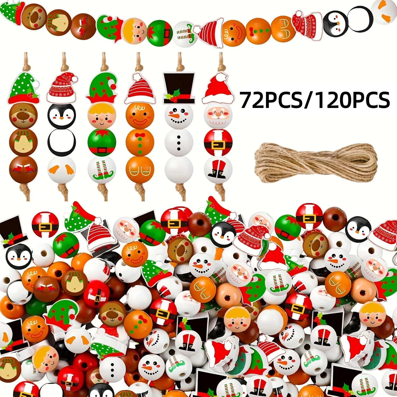 72PCS/120PCS Santa Claus Lebkuchenmann Schneemann Elf Serie Weihnachten Themed Holzperlen Set, Urlaub Party Dekorationen
