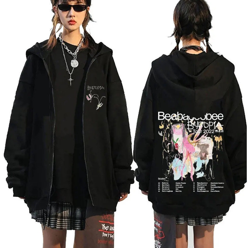 Beabadoobee Beatopia Tour Zipper Hoodie für Männer und Frauen, Modischer Trend, Reißverschlussjacke, Lässiger Fleece-Oversized-Zip-Up-Sweatshirt für Herren – Detail 2